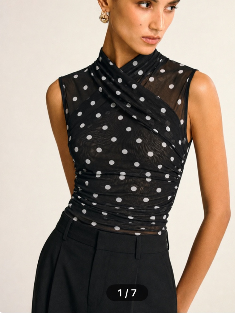NWT Commense Sleeveless Black Polka Dot Mesh Top S